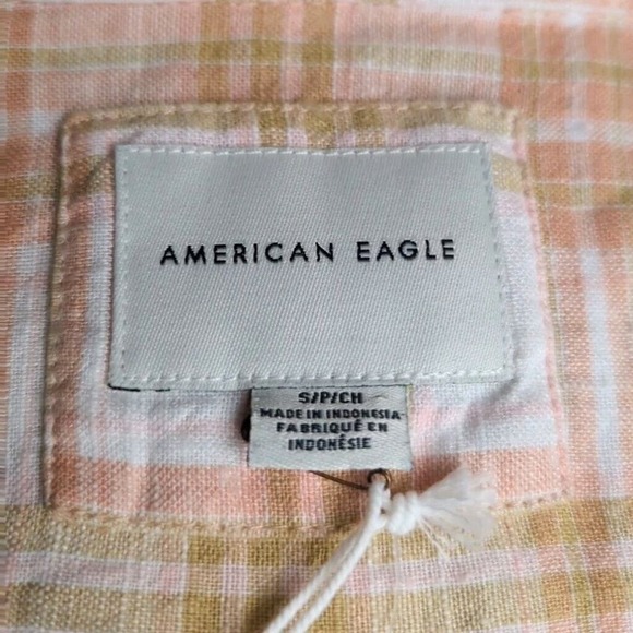 American Eagle Oversized Linen Shirt Small Lounge Beach Coverup Plaid Roll Tab - Picture 3 of 8